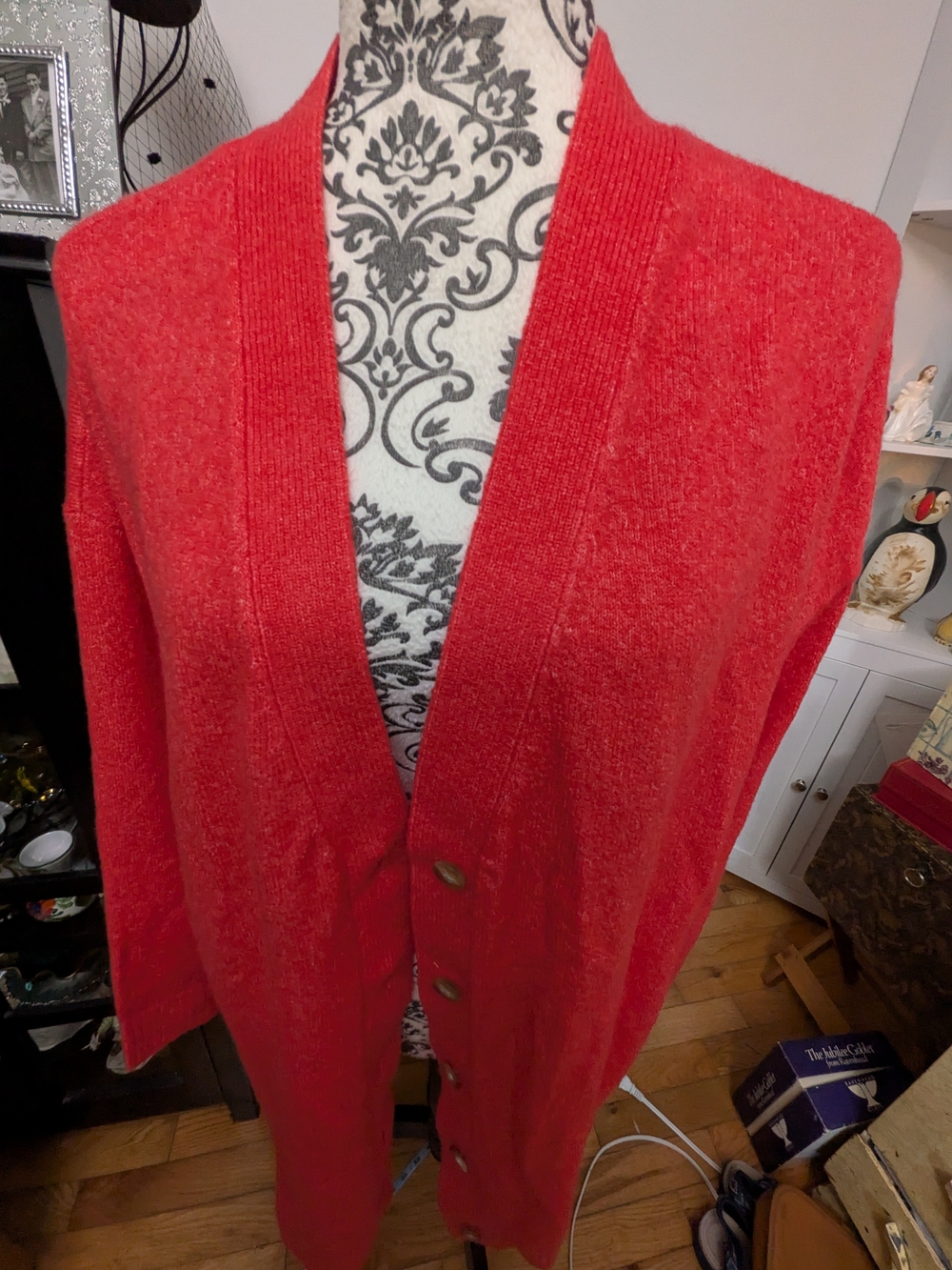 Talbots Coral Red Button-Front V-Neck Cardigan